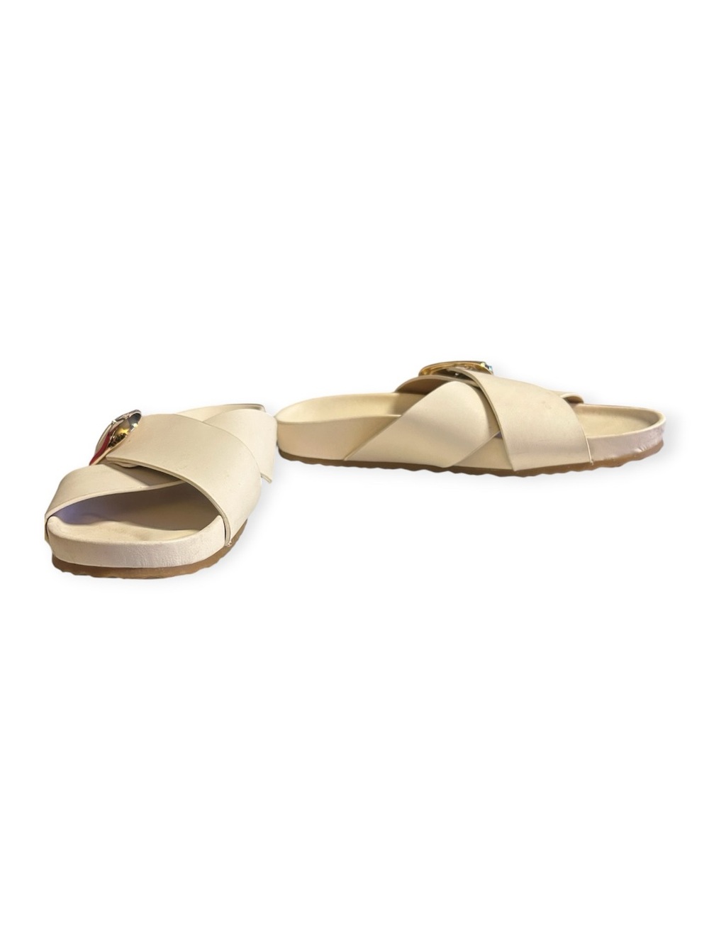 AEROSOLES Leeanal Cream Crossover Strap Gold Buckle Sandals Size 8
